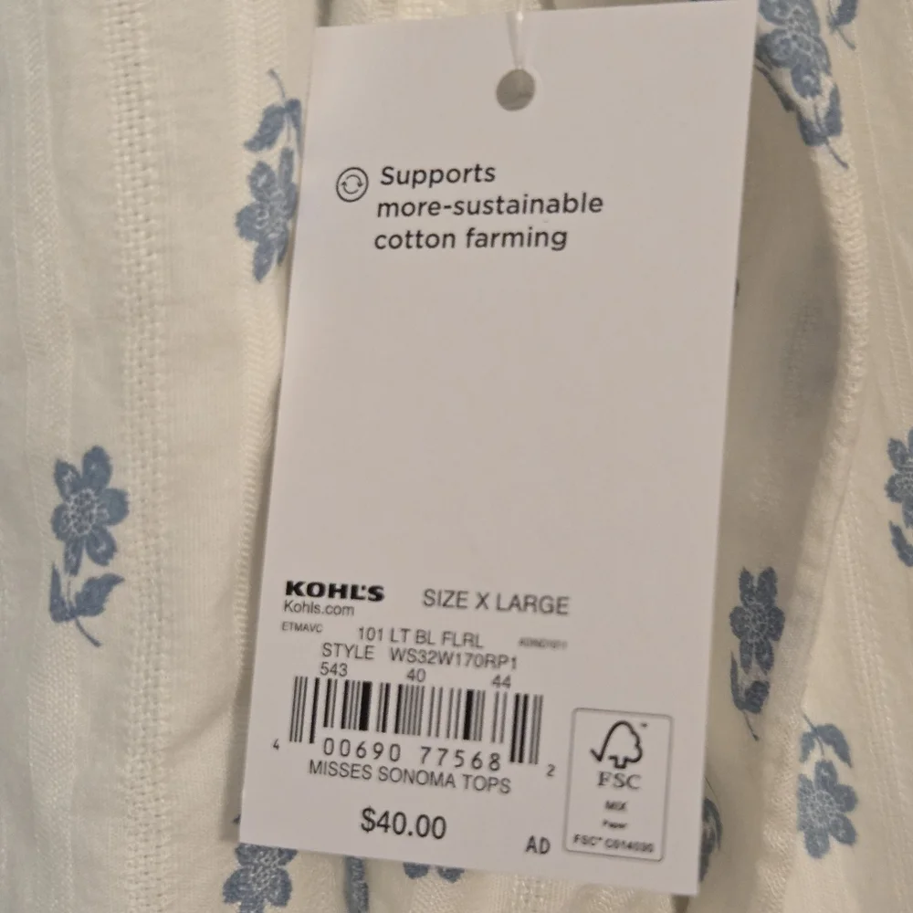 NWT Women's Sonoma Goods for Life Femme Button Through Shirt, Size: XL, Natural - Picture 6 of 6